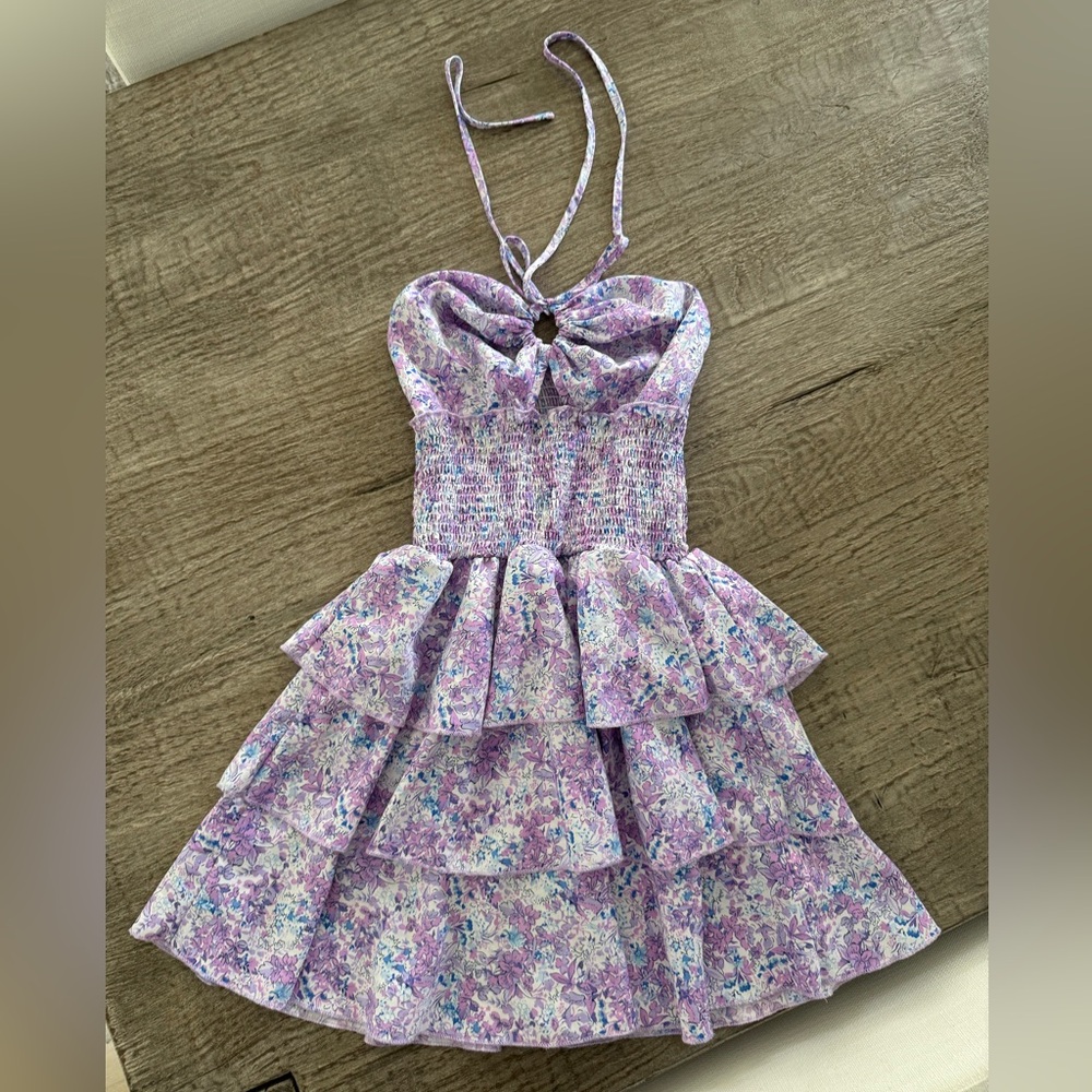 SHEIN ruffled smocked floral mini dress size small lavender purple